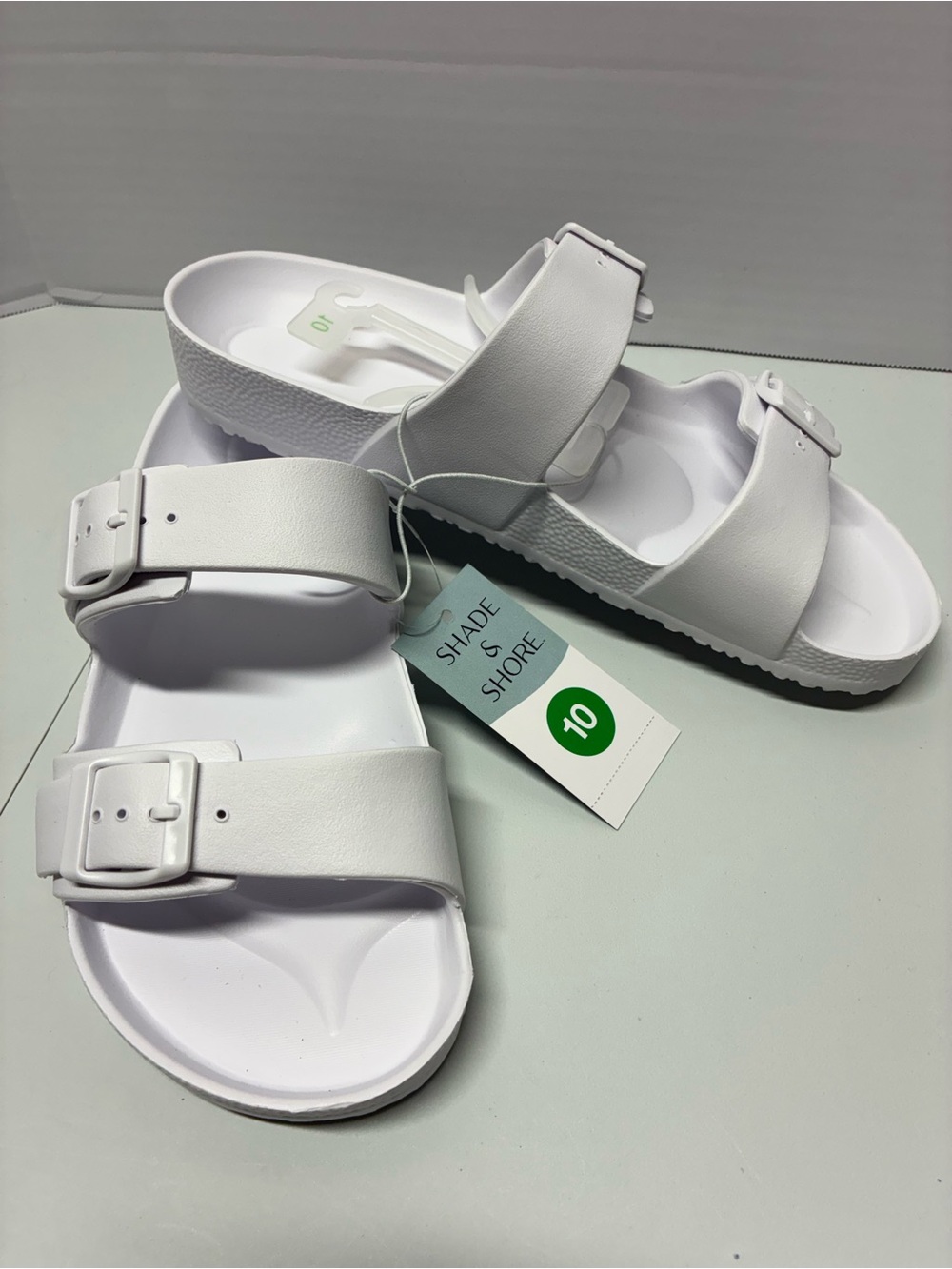 Shade & Shore White Double Buckle Slide Sandals